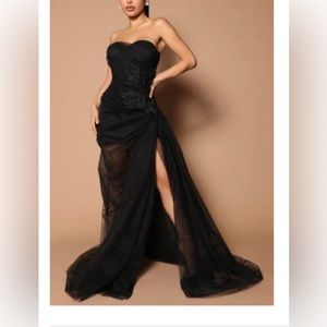 Kiara Embellished Tulle Maxi Dress - Black. Size small. Only worn once.